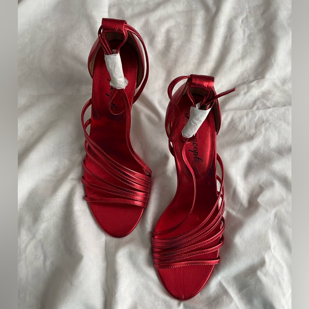 Free People strappy ruby red heels